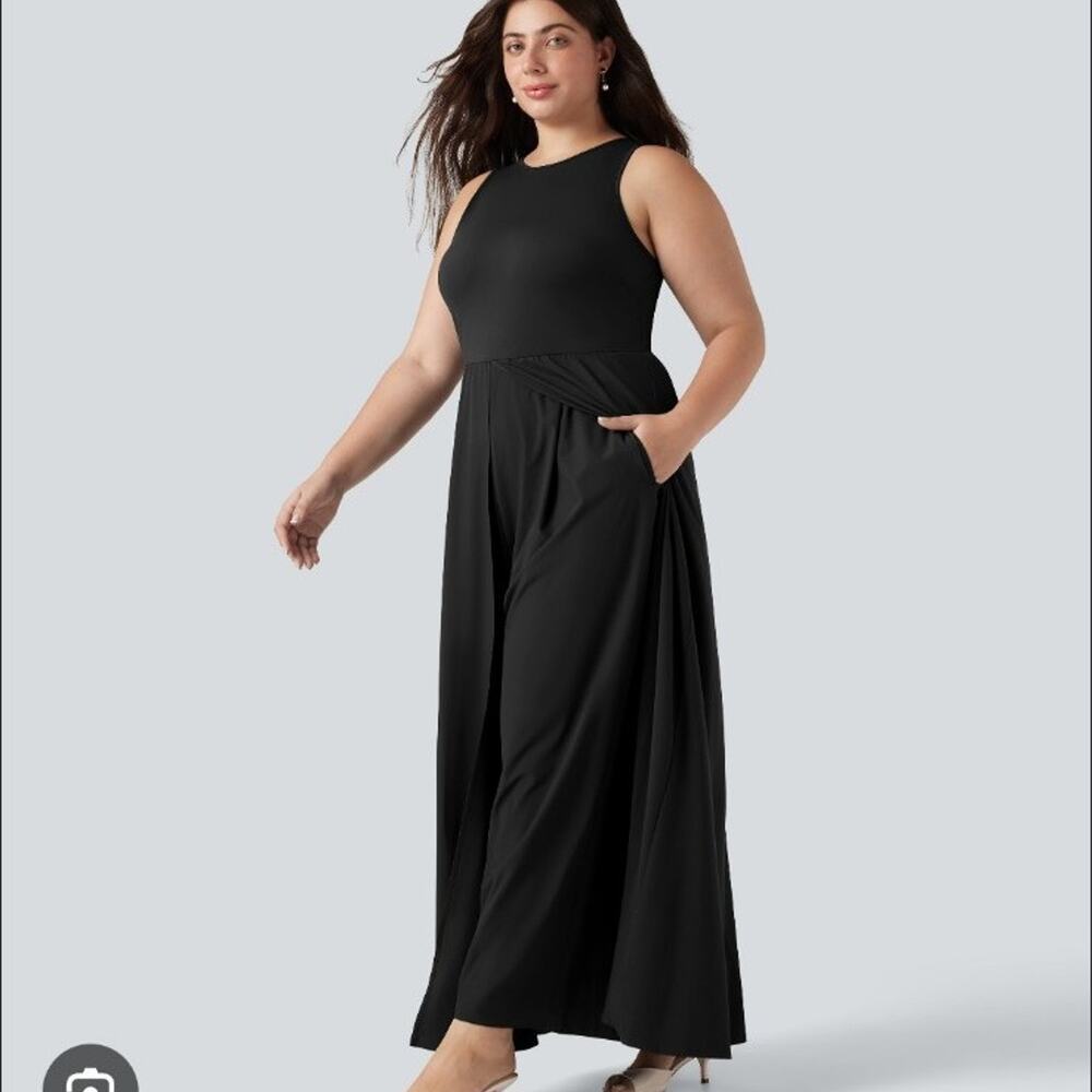 Halara Breezeful Sleeveless Quick Dry overlay Jumpsuit with pockets black XL